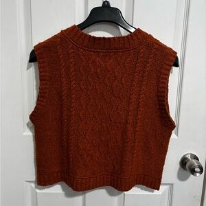 Pink Rose Womens Cable Knit V-Neck Sweater Vest Rust